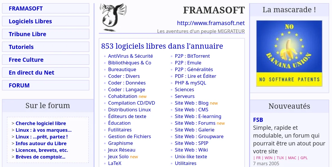 Le site Framasoft en 2005