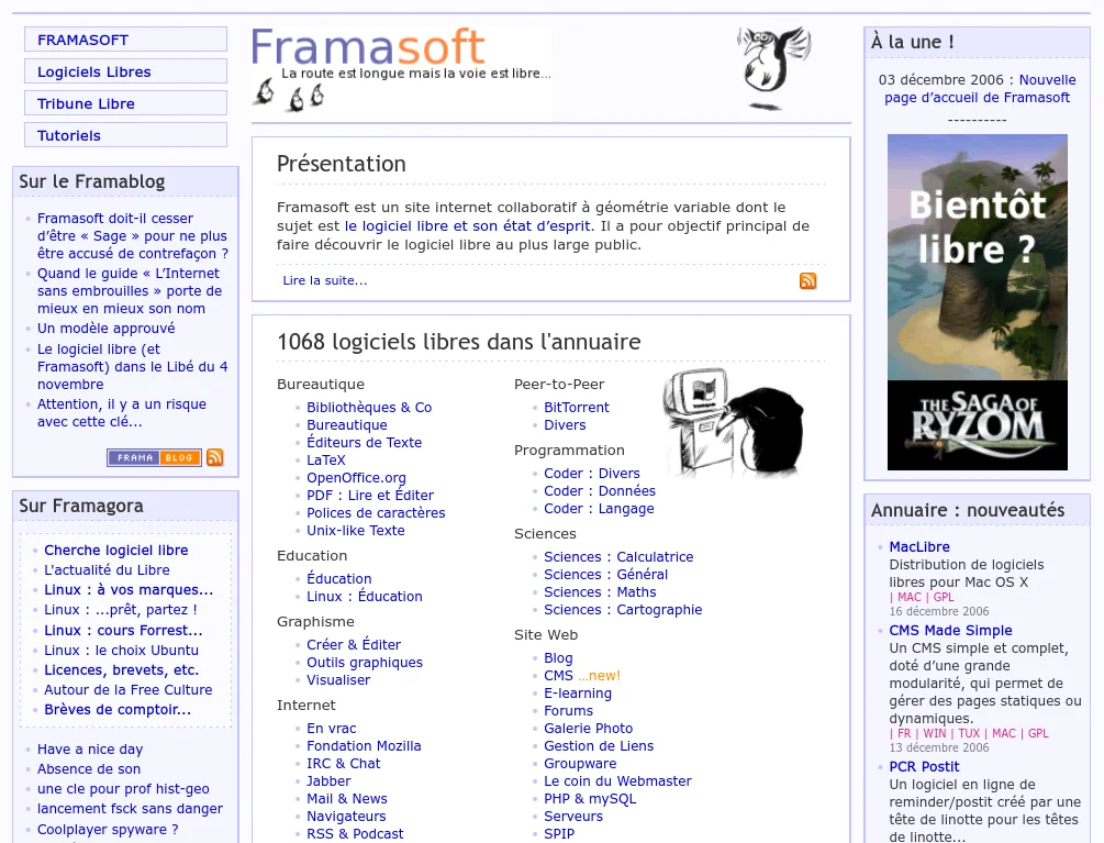 Le site de Framasoft en 2006