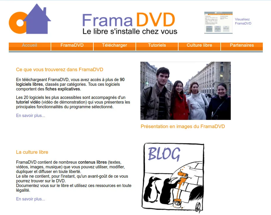 Capture d'écran du site Framadvd en 2009