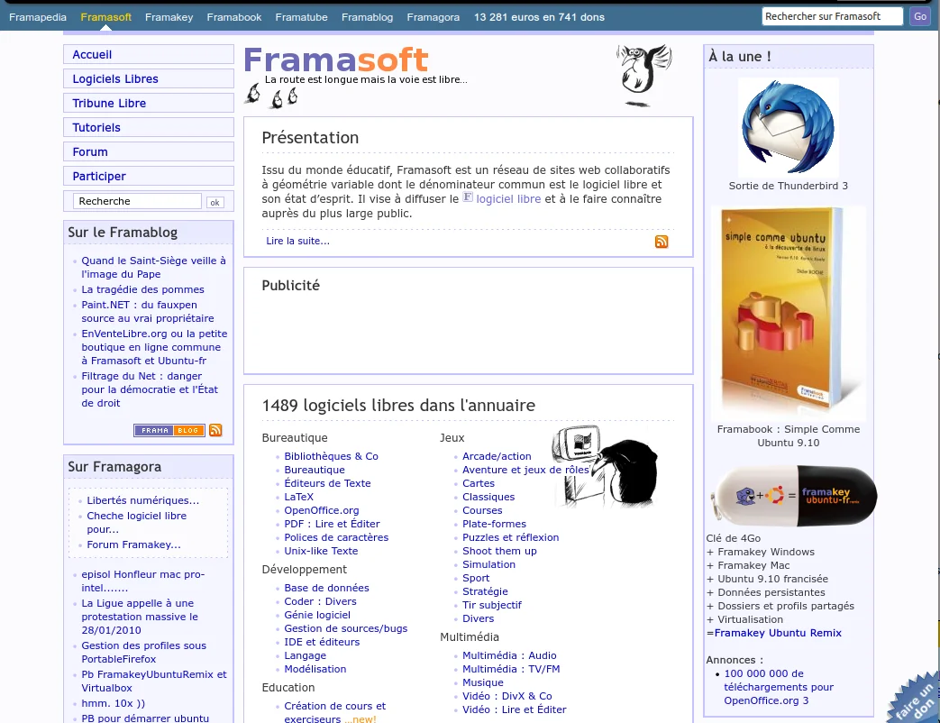 Le site de Framasoft en 2009