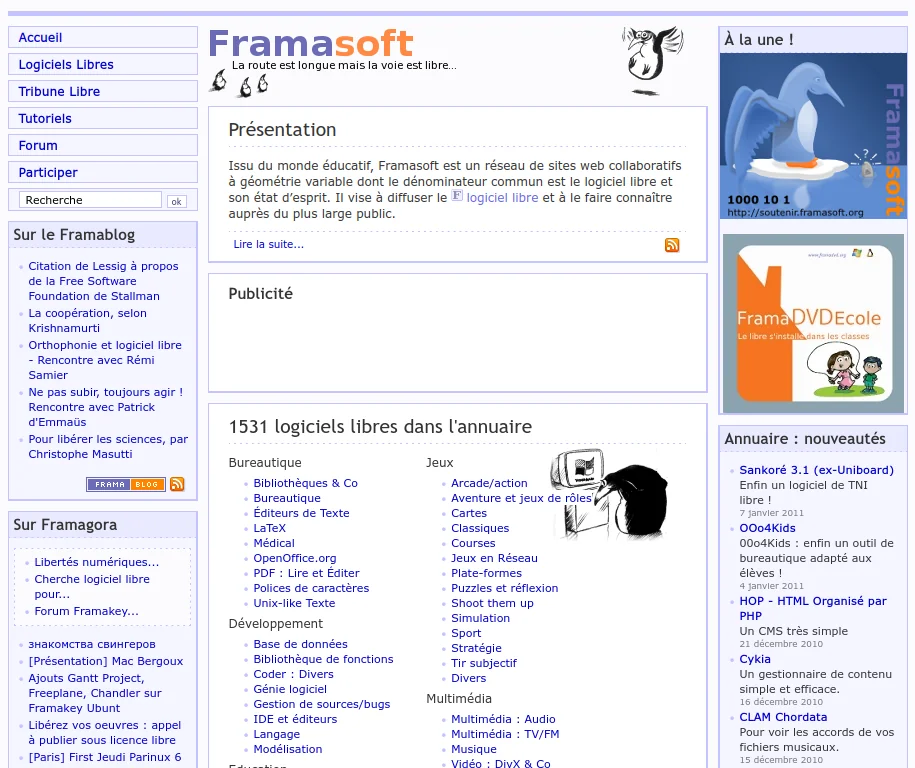 Le site de Framasoft en 2010