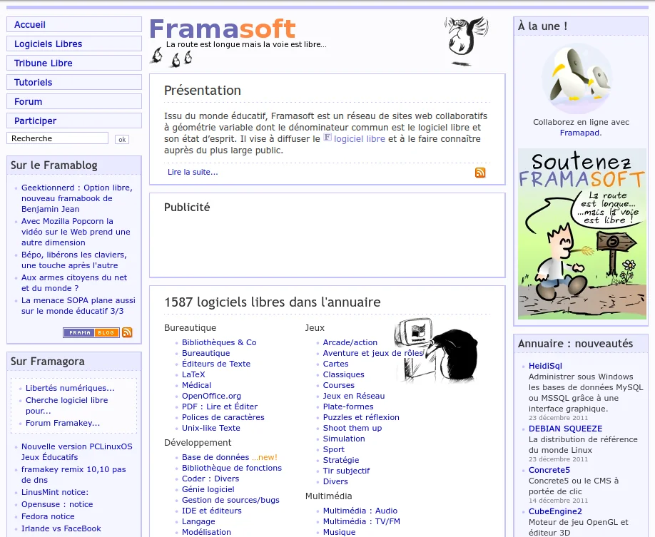 Le site de Framasoft en 2011