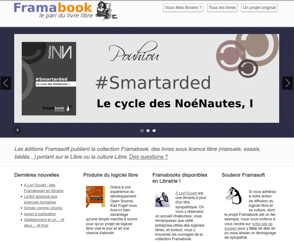 Capture d'écran du site Framabook en 2012