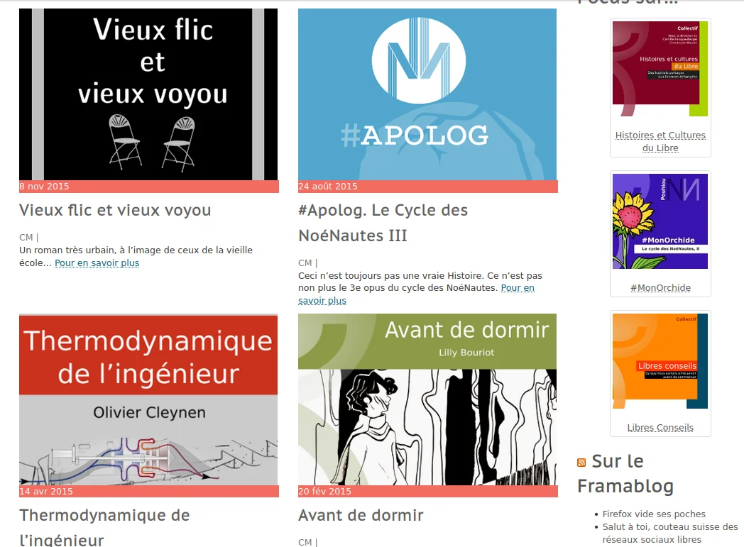 Capture d'écran du site Framabook en 2015