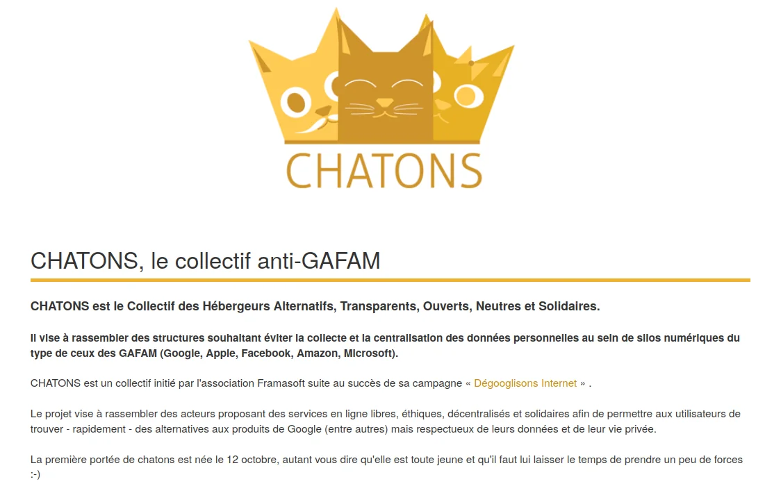 Le site Chatons lors de son lancement fin 2016