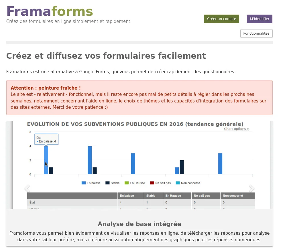 Capture d'écran du site Framaforms