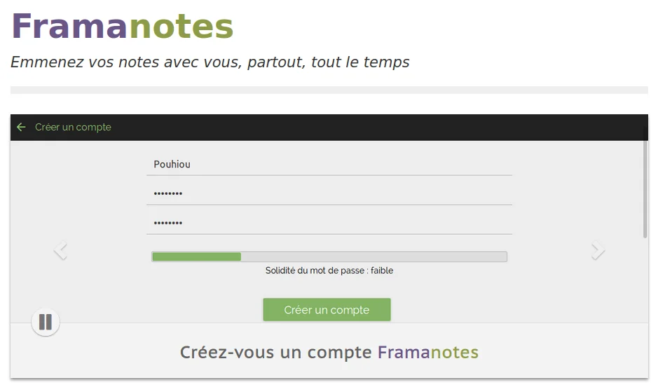 Capture d'écran du site Framanotes