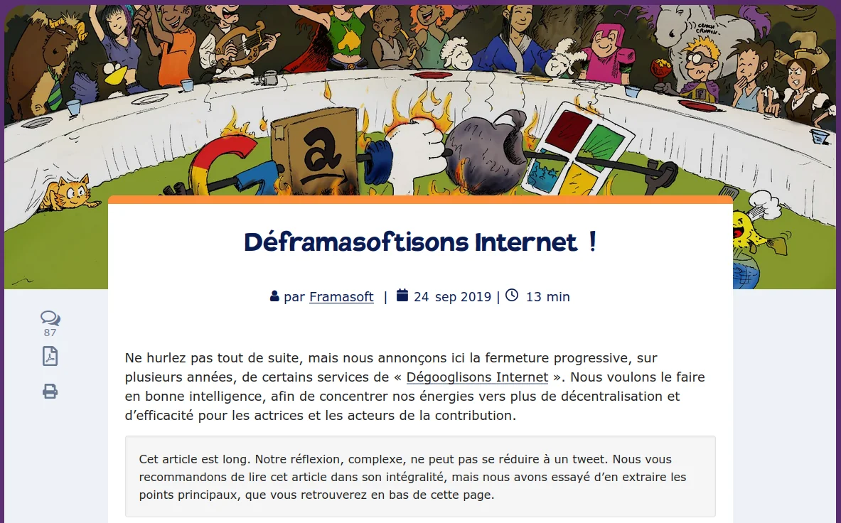 Capture d'écran de l'article de deframasoftisation.