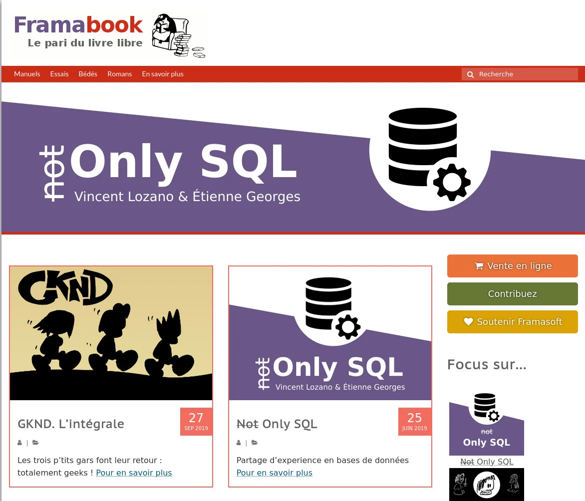 Capture d'écran du site Framabook en 2019