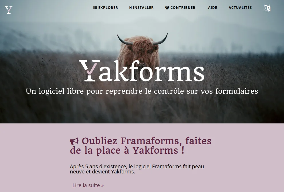 Capture décran du site Yakforms